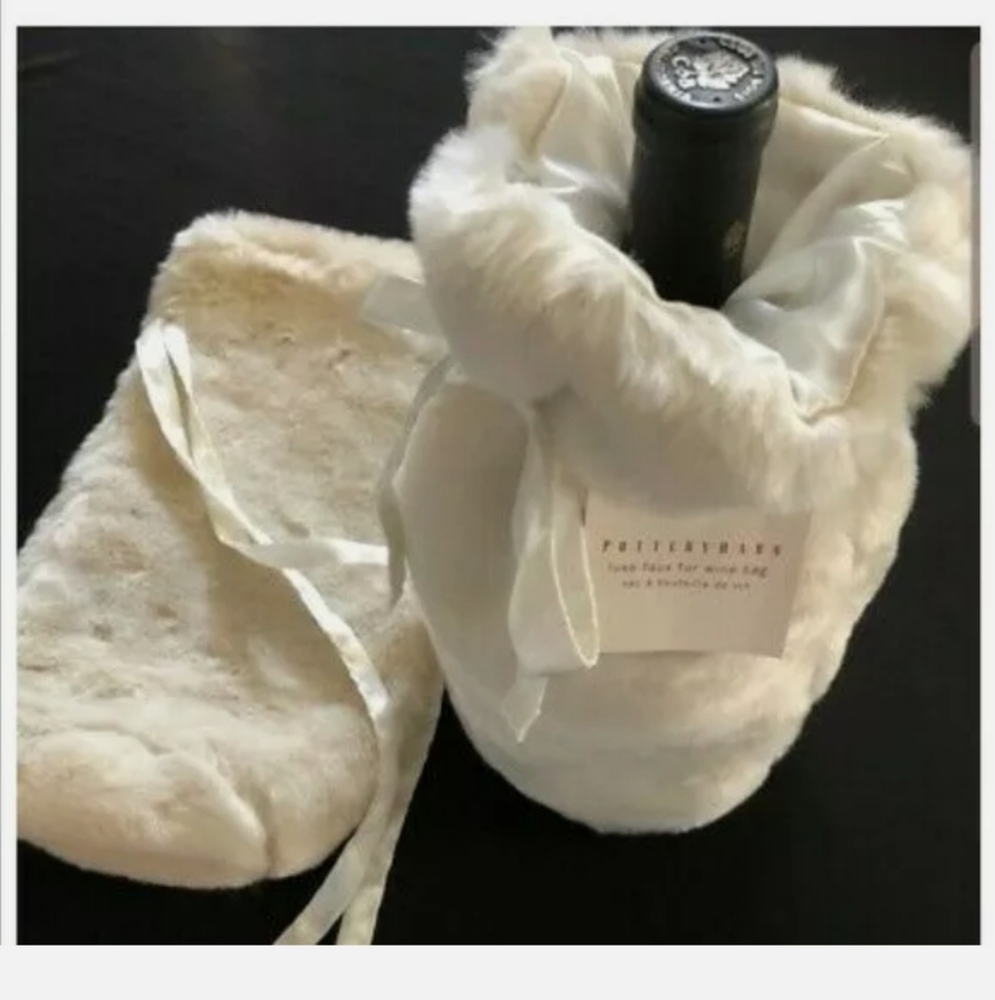 Pottery Barn faux fur wine champagne bottle bags